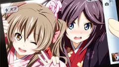 Flowers Cameras kimono blush long hair anime girls blue eyes 