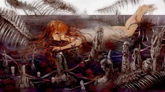 Flowers Candles dress Bones long hair barefoot lying down 