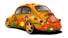 Flowers cars white background cartoons Volkswagen yin-yang 