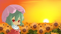 Flowers Chibi red eyes anime girls short hair green hair touhou 