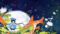 Flowers children Chibi blue hair long hair anime girls green 