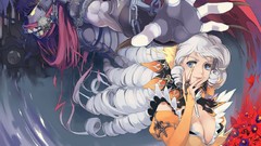 Flowers claws white hair chains anime girls blue eyes cleavage