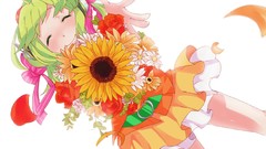 Flowers closed eyes goggles short hair vocaloid green hair 