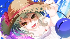 Flowers clouds Anime dress hats outdoors anime girls green eyes 