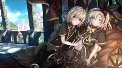 Flowers clouds Anime lanterns blondes cities anime girls green 