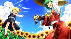 Flowers clouds Anime Ribbons long hair anime girls blue eyes 