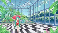 Flowers clouds dress Umbrellas anime girls greenhouse hatsune 