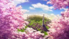 Flowers clouds hills Anime cherry blossoms cherry tree