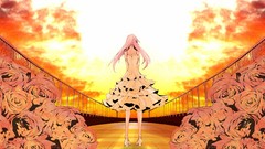 Flowers clouds orange roses dress back gloves pink hair long 