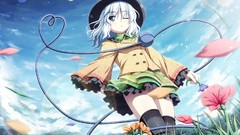 Flowers clouds Plants hats white hair skirts long hair blue 