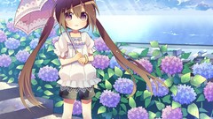 Flowers clouds Plants Umbrellas Ribbons long hair anime girls 