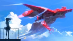 Flowers clouds Robots anime girls school uniforms skies flower 