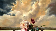 Flowers clouds roses artwork digital art skyscapes