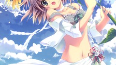 Flowers clouds Sunflowers earrings blush anime girls blue eyes 