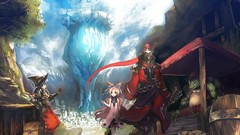 Flowers clouds weapons brown dress Knights armor gloves blue 