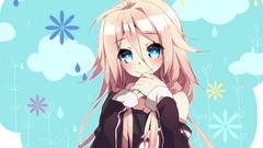 Flowers clouds white hair water drops blush long hair anime 