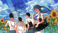 Flowers clouds wind Sunflowers food headphones Bags schoolgirls 