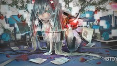 Flowers Computers long hair green eyes hatsune miku vocaloid 