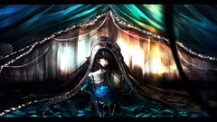 Flowers dark Anime dress hats red eyes curtains long hair anime 