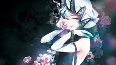 Flowers dark roses hats Vampires red eyes gloves Ribbons 