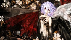 Flowers dark wings feathers Vampires red eyes curtains tattoos 