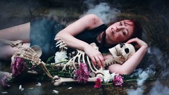 Flowers dark woman smoke skeletons