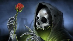 Flowers death roses skulls glowing artwork grim reapers torn 