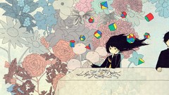 Flowers deer geometry long hair anime girls school uniforms 