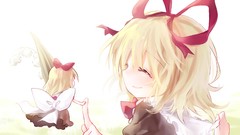 Flowers dolls Chibi Ribbons blondes smiling anime girls closed 