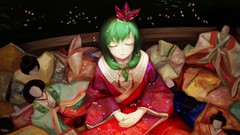 Flowers dolls sitting kimono long hair closed eyes flower 