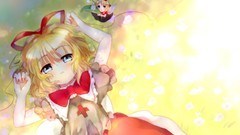 Flowers dolls wings Anime dress Ribbons long hair blue eyes 