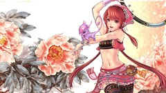 Flowers Dragons anime girls open mouth purple hair redheads 