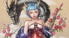 Flowers Dragons anime girls short hair open mouth artwork long 