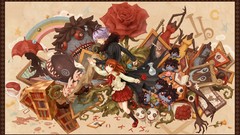 Flowers dress anime girls blue eyes brown eyes purple hair Gary