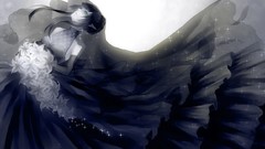 Flowers dress anime girls green eyes black hair black eyes 