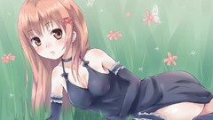 Flowers dress anime girls thigh highs