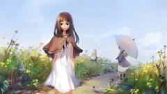 Flowers dress artist Neptune anime girls brown eyes