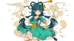 Flowers dress Bells red eyes blue hair long hair anime girls 