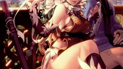 Flowers dress blondes blue hair anime girls blue eyes short 