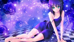 Flowers dress blue hair barefoot anime girls short hair aqua 