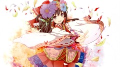 Flowers dress bows multicolor blush smiling long hair anime 