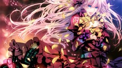 Flowers dress bows pink hair blue eyes vocaloid megurine luka