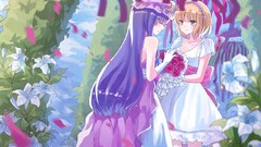 Flowers dress collar wedding long hair green eyes short hair 