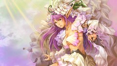 Flowers dress elves long hair purple hair artwork cgi long ears
