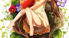 Flowers dress fruits smiling anime girls