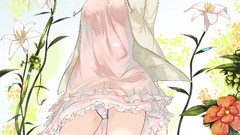 Flowers dress happy blondes smiling anime girls closed eyes 