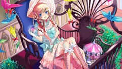 Flowers dress hats gloves bows anime girls blue eyes