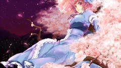 Flowers dress hats pink hair short hair flower petals touhou 