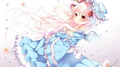 Flowers dress hats white hair red eyes long hair lolita fashion 