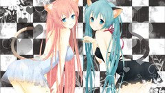 Flowers dress Hearts blue hair pink hair long hair anime girls 